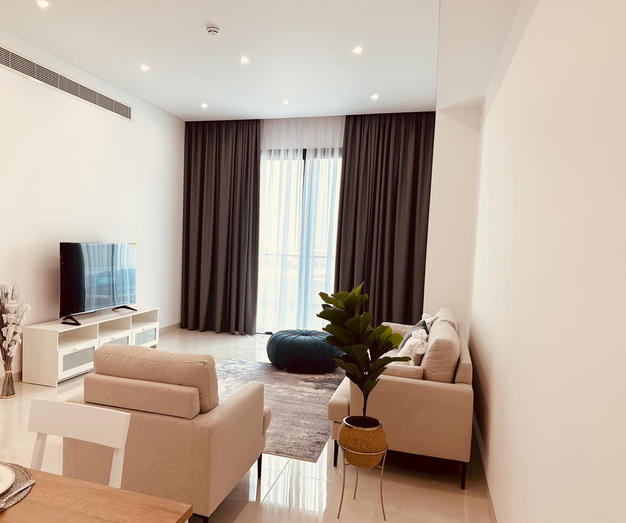 Sea View (Partial) Huge Balcony 1Bhk fully furnished at The Wave (Al Mouj) Lagoons Residence for Sale