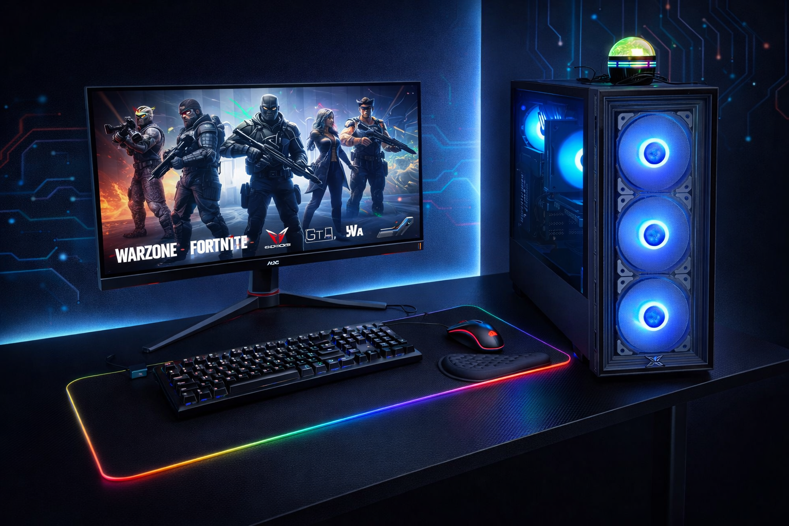 Gaming PC RTX 4060 مع شاشة 240Hz – يشغل Valorant / Warzone / Fortnite فوق 200 FPS – نظيف جداً